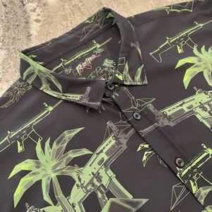 RETRO RIFLE The Palm Mens Shirt 3XL Neon Green Palms Black Guns Button Down FLAW